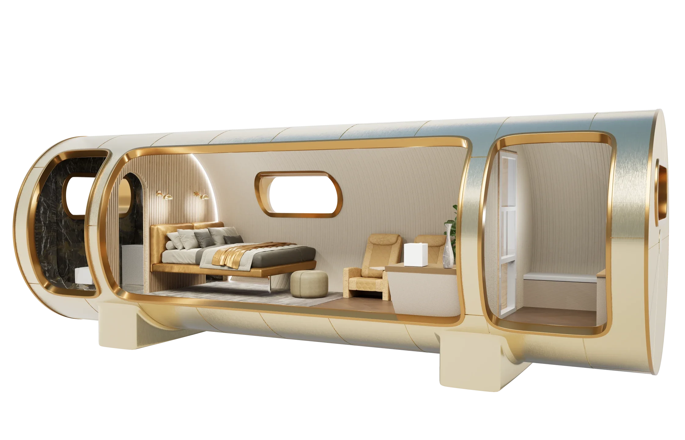 Innenansicht einer Normobarkammer mit Liegesitzen und LED-Beleuchtung